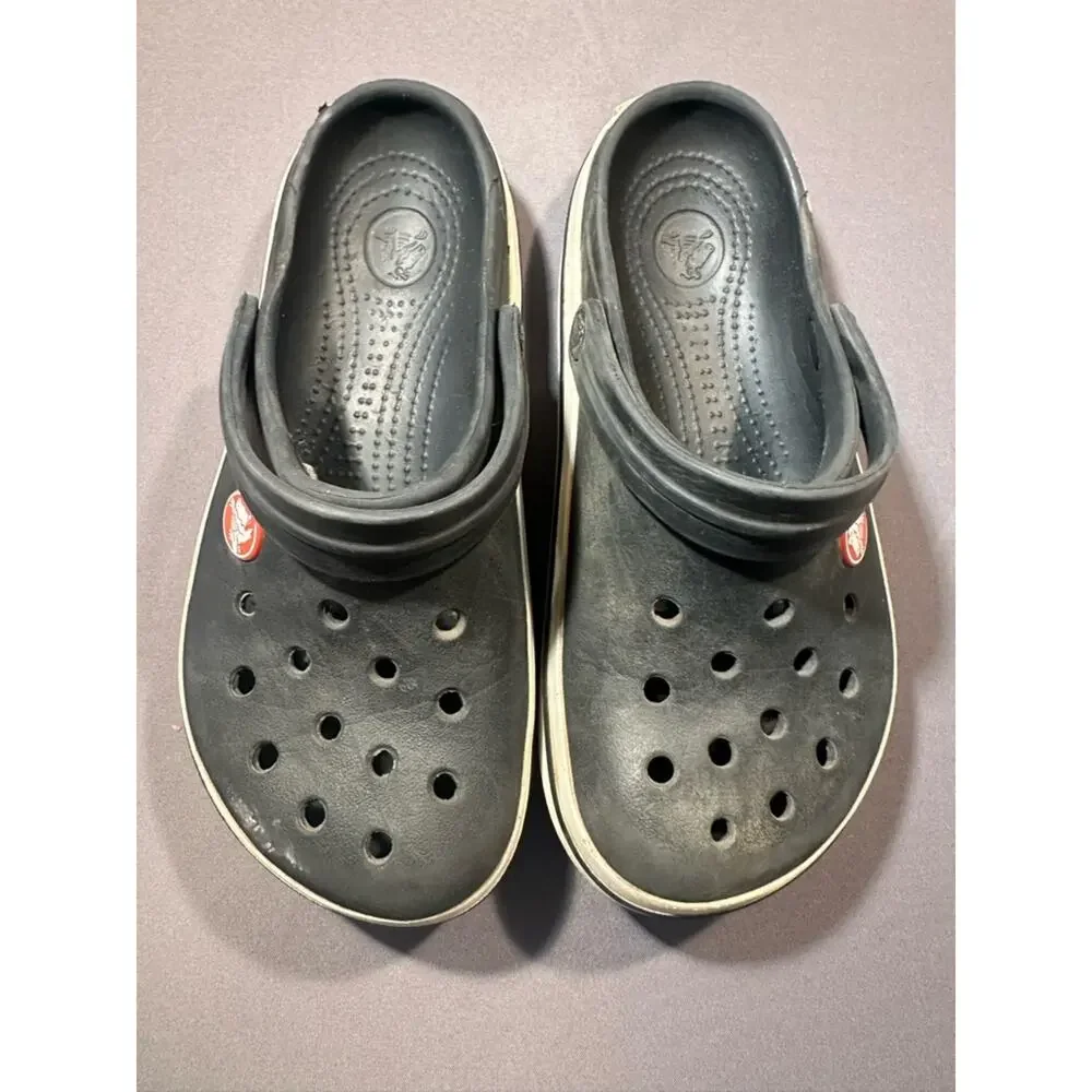 CROCS Crocband Kids Black Clog Sandals with Cream Trim